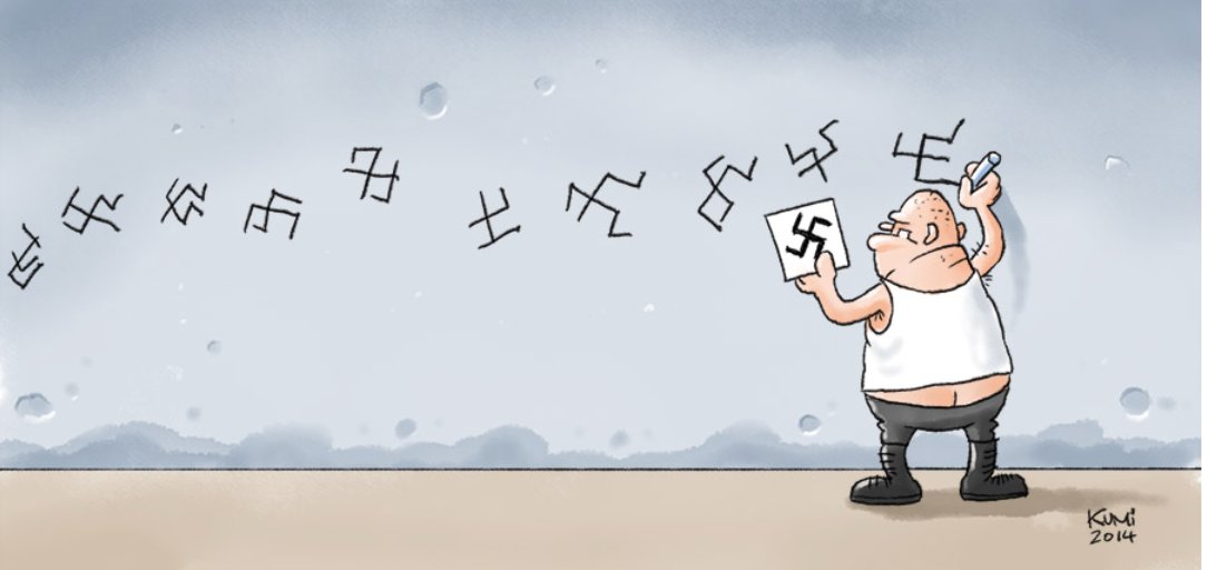 Amüsant, wie viele Nazis sich über diesen Cartoon entrüsten und geifern und hyperventilieren. Offensichtlich können diese mickrigen Würschtln nicht damit umgehen, wenn ihnen ein Cartoonist den Spiegel vorhält.