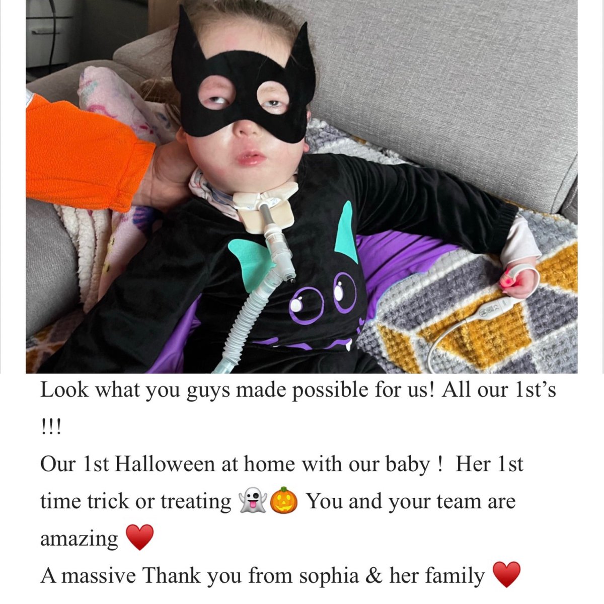 Happy Halloween from Sophia and CPOC 🎃👻 Lovely feedback from family, we are so proud to be able to support Sophia to have all her firsts out of hospital Xmas ✅ Birthday ✅ Halloween ✅ Now where’s that bonfire? @EmmaCam92054227