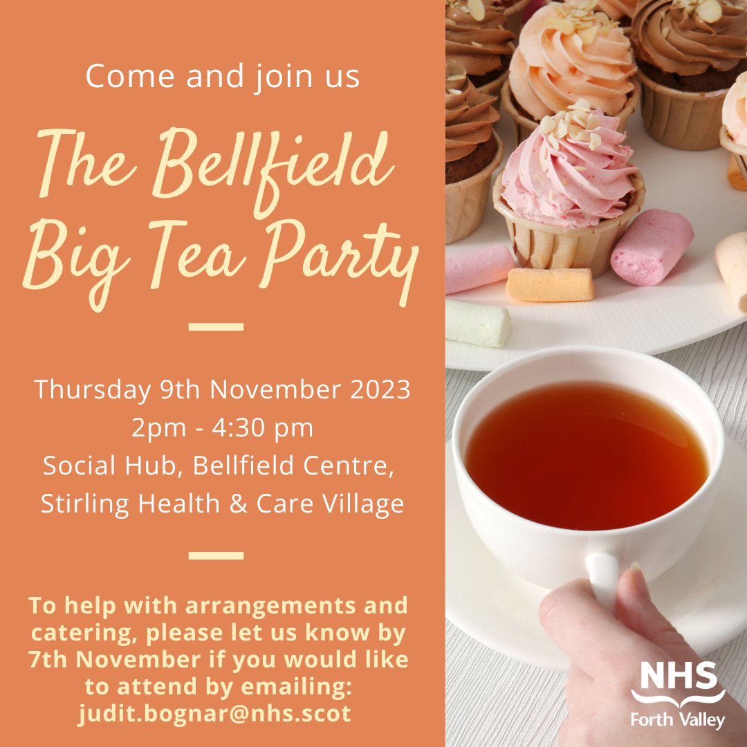 Come &amp; join us for a Tea Party! You can simply have a cup of tea, take part in activities, chat with staff &amp; volunteers from a number of organisations working to improve health &amp; wellbeing and increase opportunities for people to get together.

🔗nhsforthvalley.com/event/the-bell…
