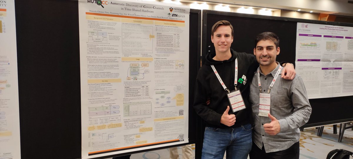 pulp_platform's tweet photo. Reporting from MICRO in Toronto, here is the talk on "AutoCC: Automatic Discovery of Covert Channels in Time-Shared Hardware" with Marcelo @orenes95 and our Nils @niwist during the poster session. Check out the repo https://t.co/G7fldVi3d2 and  the paper: https://t.co/wRgtkHgFet https://t.co/xZqXTlzCXd