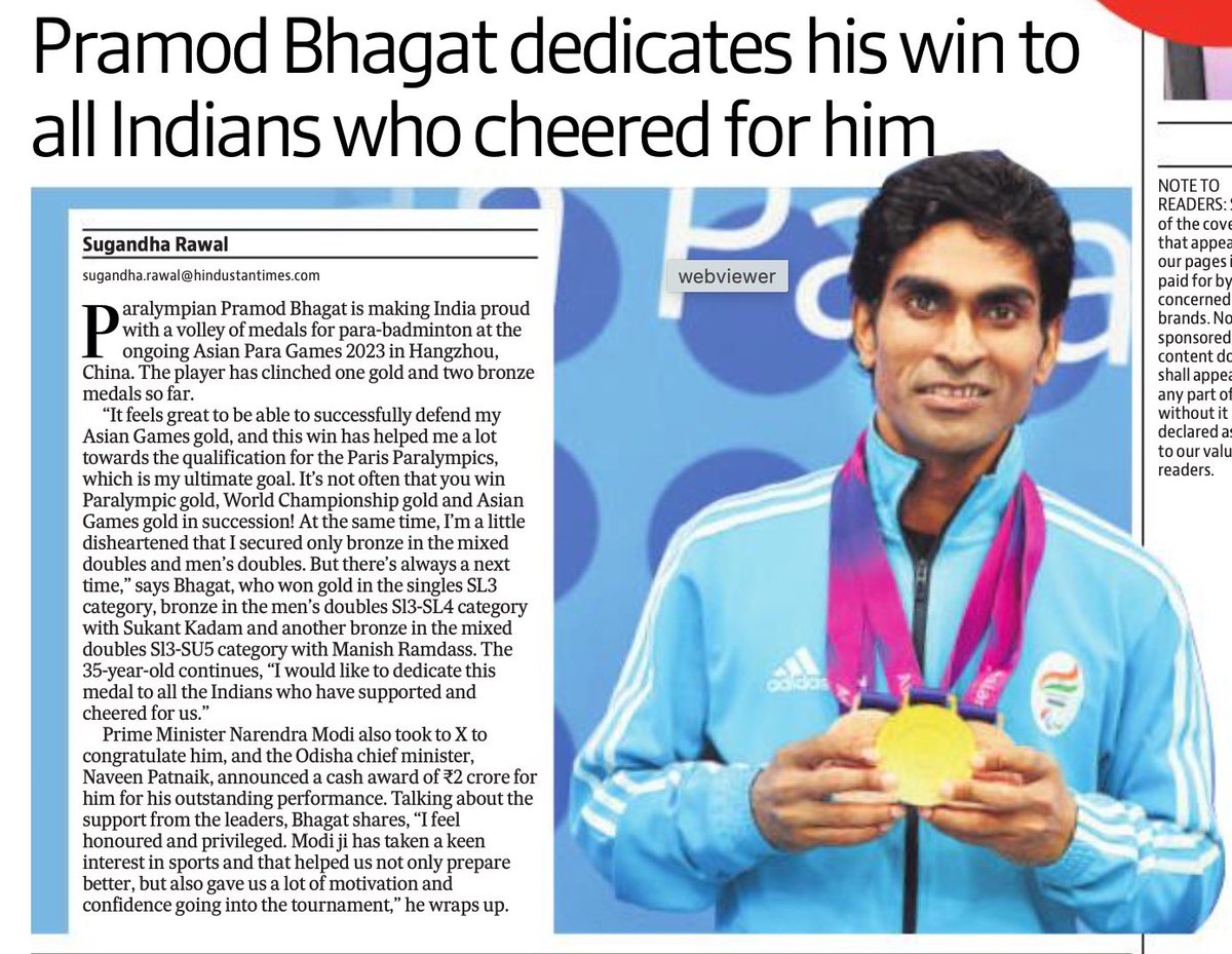 Ace shuttler <a href="/PramodBhagat83/">Pramod Bhagat</a>  dedicates his win to all Indian’s 

#AsianParaGames2022 #PramodBhagat #Praise4Para