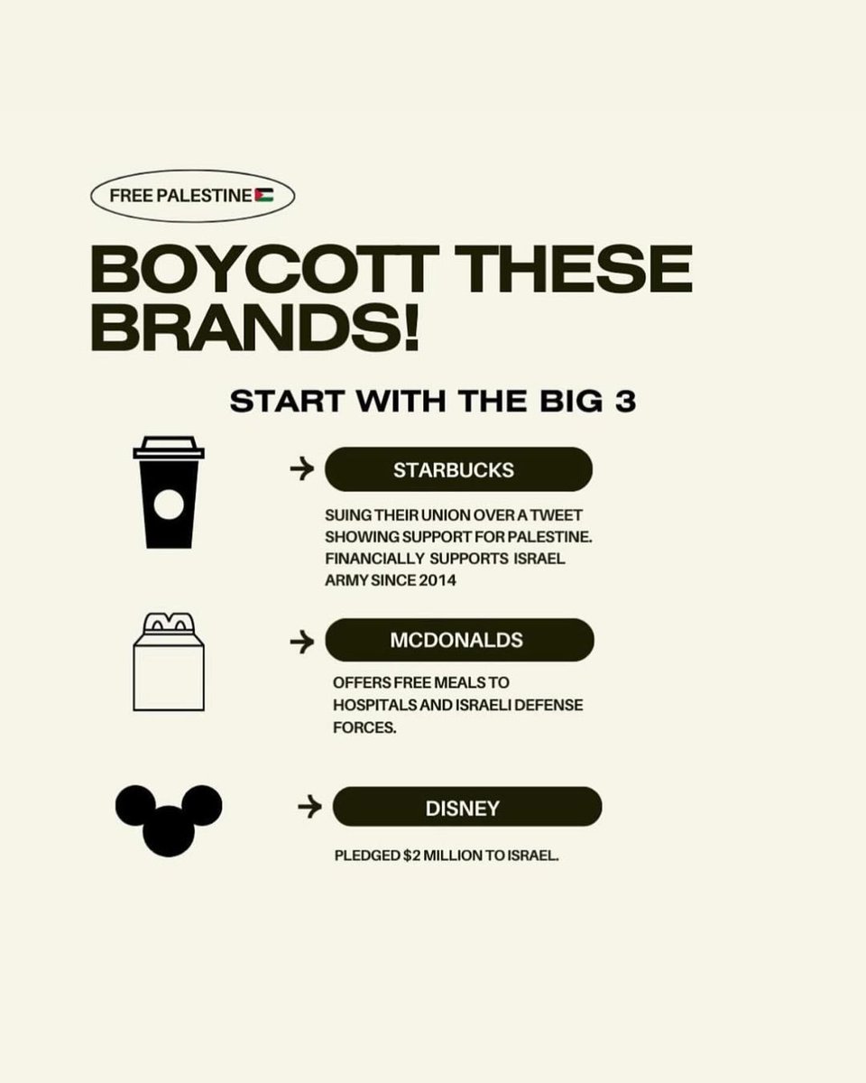 Start with this Big 3❗️❗️❗️

And remember to not make this as just a seasonal boycott. Don't contribute to their profit. Don't hype anything linked with them. 

#NoJusticeNoProfit 
#FreePalestine