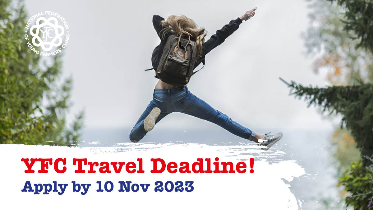 Applications for YFC Travel applications must be made by 10 November 2023! ⚠️ 

Once in a lifetime opportunities to travel with YFC on bespoke trips to Nepal, New Zealand, Canada, Albania, Australia, Estonia, Latvia and Budapest. 

👉nfyfc.org.uk/yfc-travel-opp…

#YoungFarmers