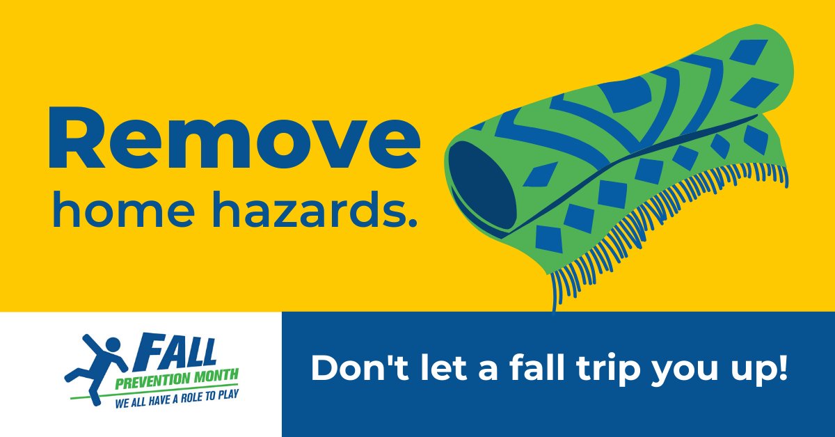 HPPublicHealth's tweet image. It's #FallPreventionMonth! Falls are the most common cause of an emergency dept or hospital visit in Canada. Reduce your risk. Remove loose rugs or secure them in place with rubber or slip-resistant backing. #MoveImproveRemove
