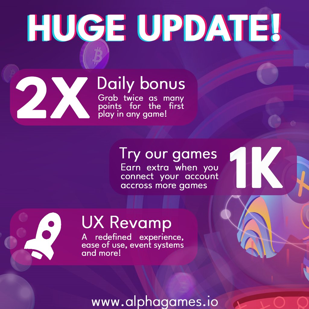 Good news!

We've heard you want more points and more ways of earning them, so with this update we've done just that. 🪙💸

Daily bonuses will be awarded for each game you play! You can also get more bonus points if you have an account and connect it to multiple games! You can