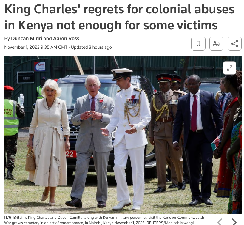 nomoremonarchs's tweet photo. UK soldiers forced #Talai clan members into detention camps. Much of the clan's land now belongs to multinational tea companies.
"Acknowledgement alone is not enough," said a clan historian. "I am yet to hear him about compensation & reparations."
#BloodRoyals #Kenya #NotMyKing https://t.co/WJfP09pNL5