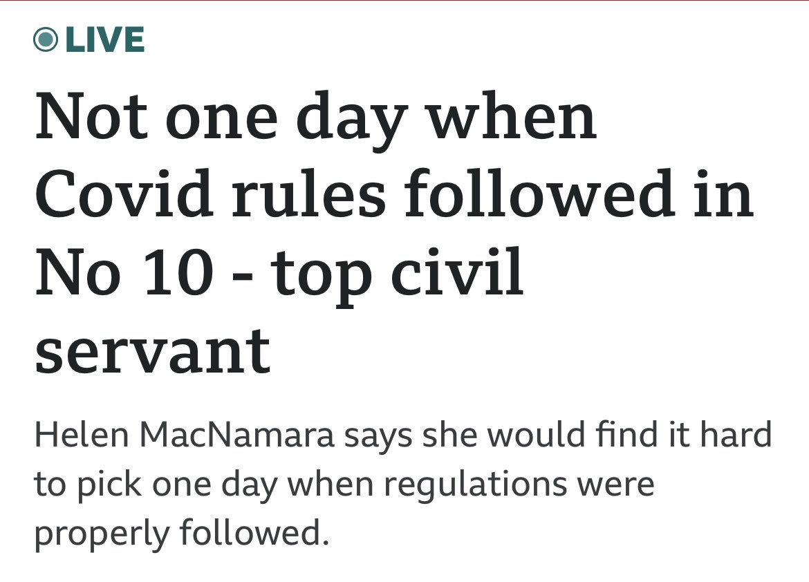 Devastating testimony from
Helen MacNamara who doesn’t think there was “single day” when <a href="/10DowningStreet/">UK Prime Minister</a> fully followed Covid guidance.

People died alone, grieved alone, mourned alone, suffered alone.

While <a href="/BorisJohnson/">Boris Johnson</a> &amp; his cronies boozed &amp; partied.

Absolutely sickening.