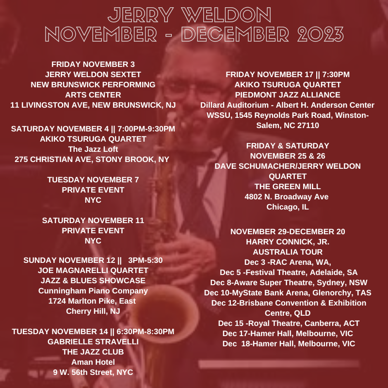 JWeldonMusic's tweet photo. Gigs in November &amp; December. Please check the website, https://t.co/w00ahg97fC and social media for updates, additions and changes.  #jazz #jazzmusic #livemusic #saxophone #jazzsax https://t.co/k7aFH7AklH