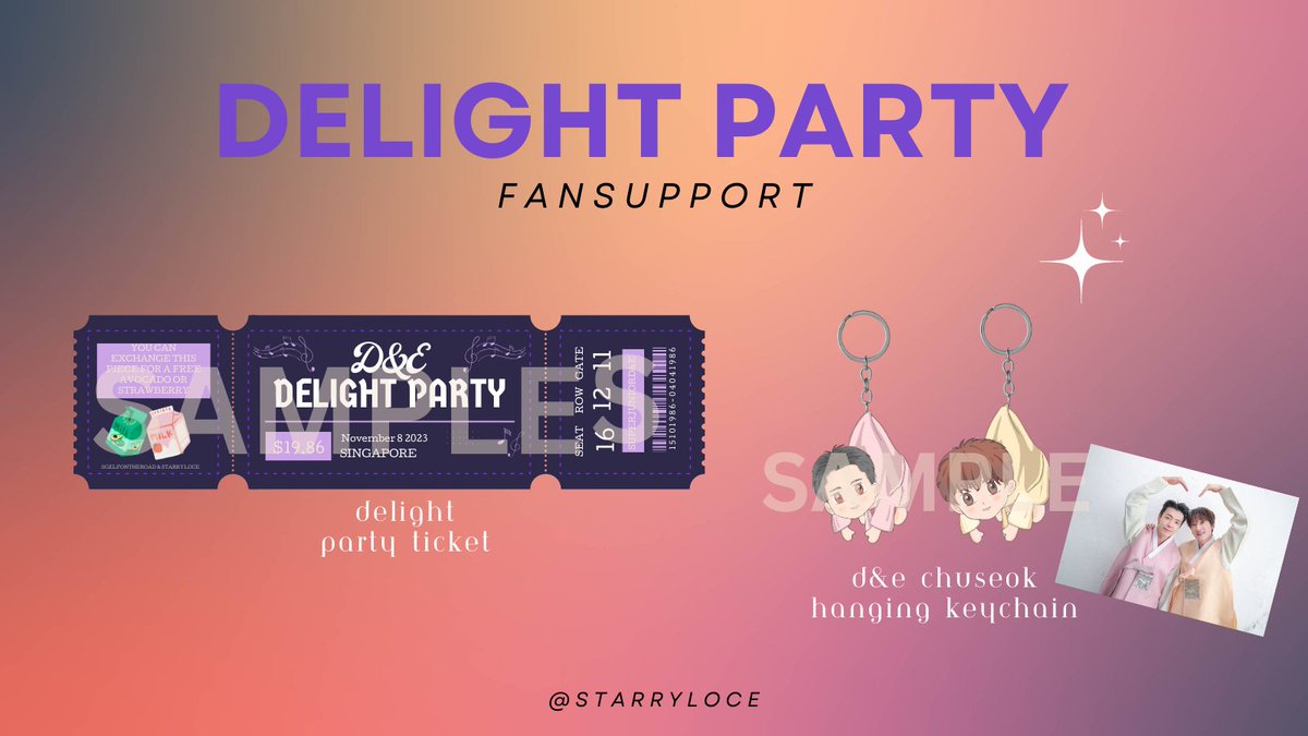 StarryLoce's tweet photo. Pls RT 

DElight Party Fansupport 
✨️ Delight Party Embossed Ticket 
✨️ D&amp;E Chuseok Hanging Keychain 

Will update here where i am on the actual day itself! 

Hope people would like it 🤪
#DElight_PartyinSG #DElightPartyinSG #SUPERJUNIOR #SuperJuniorDnE https://t.co/jTc3ojvFoA