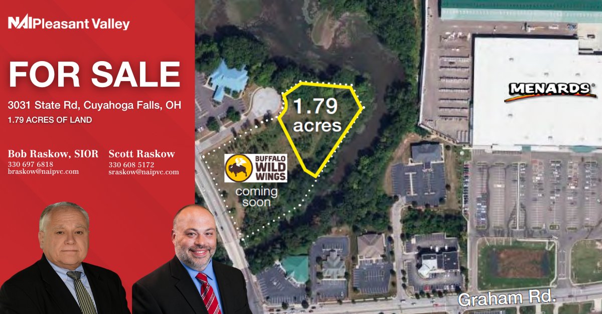 This 1.79-acre parcel of land is a rare opportunity to locate next to a Coming Soon Buffalo Wild Wings. Located 2 miles from SR-8. this property allows for a variety of freestanding retail and office uses: naipvc.com/search-propert…

#newlisting #cre #brokers #akronrealestate