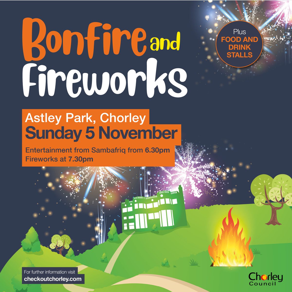 🎇 You're always guaranteed a spectacular display at Astley Park 🎆 #Chorley

Join us this Sunday from 6.30pm for: BONFIRE, FIREWORKS DISPLAY, LIVE MUSIC, STREET FOOD, HOT &amp; COLD DRINKS bit.ly/3S8armW 😃