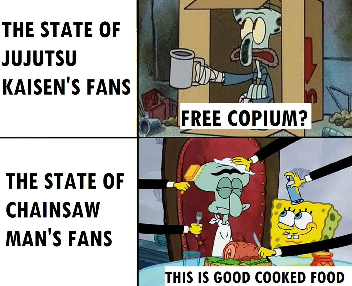 spinitbackzed's tweet photo. #jjk241 #jjk242 #csm147 #jjkspoilers
The current state of JJK and CSM manga https://t.co/DuJGcemWuf