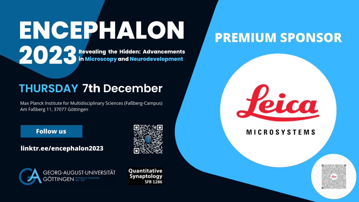 Encephalon2023's tweet photo. We’re honored to announce Leica as a premium sponsor for #Encephalon! With their world-class imaging and microscopy solutions, they’re helping us bring cutting-edge clarity to various research.  #Leica #Microscopy #encephalon2023 #goettingen #conference https://t.co/i2kLmn4ohr