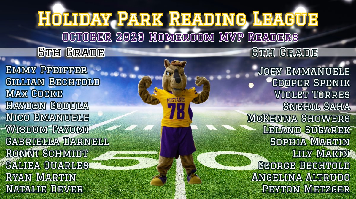 📚🏈Kicking off the year by proudly announcing Holiday Park Reading League's October 2023 Homeroom MVPS! 📚🏈#plumlearns#plumproud
<a href="/hprl_pbsd/">Holiday Park Reading League</a>
<a href="/HPEPBSD/">Fran Sciullo, D.Ed.</a>
<a href="/PlumTeachers/">Plum Teachers</a>