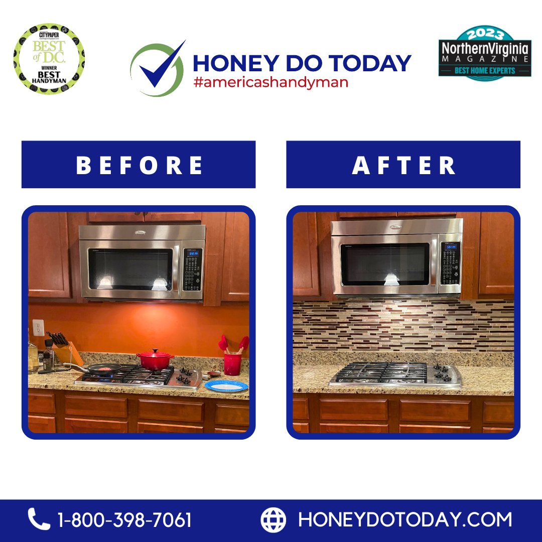 honeydotoday's tweet photo. Kitchen Tile Backsplash by Honey Do Today … Not Tomorrow! ❤️🛠✅🇺🇸
☎️ 1-800-398-7061
🔍 https://t.co/VWvuKTwZSX
📩 Handyman@honeydotoday.com
#tile #tilebacksplash #backsplash #honeydotoday #honeydotodaynottomorrow #americashandyman 🇺🇸 #handyman 🛠 #handymannearme #home https://t.co/qkQy0PcsQO