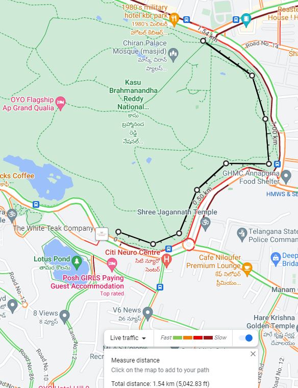 Date: 01-11-23 at 1830 hrs. Due to heavy flow of traffic,Vehicles is slow from Opp Asin Spine Hsptl, Agrasen Chowk, Opp TRS Bhavan towards Road No.10 and also Basava Taraka Hospital roa to KBR park Banjara Hills, Traffic police are available and regulating traffic.