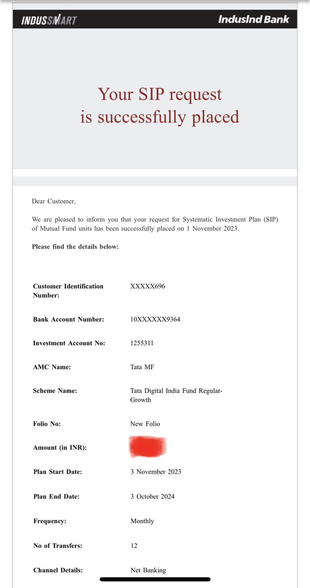 abhi4u05's tweet photo. @AnilSinghvi_ Thank you for your recommendation. Initiated the SIP on two fund’s suggested by you. @ICICIPruMF @TataMutualFund @MyIndusIndBank @ZeeBusiness #diwalionzee #InvestmentTips https://t.co/MU0KT9C9wg