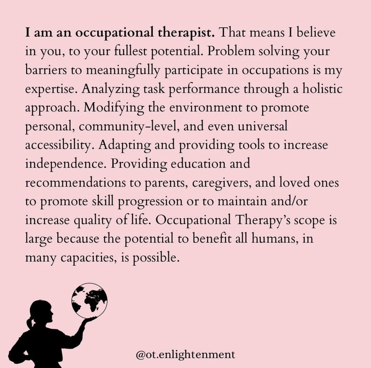 #OccupationalTherapists are the warmest people I’ve ever met. Something about their demeanour 🥰 Their detective skills, ability to problem solve, willingness to know more about an individual. We analyse & pinpoint strengths & weaknesses🧚🏻‍♀️ As OTs we connect with people so deeply.