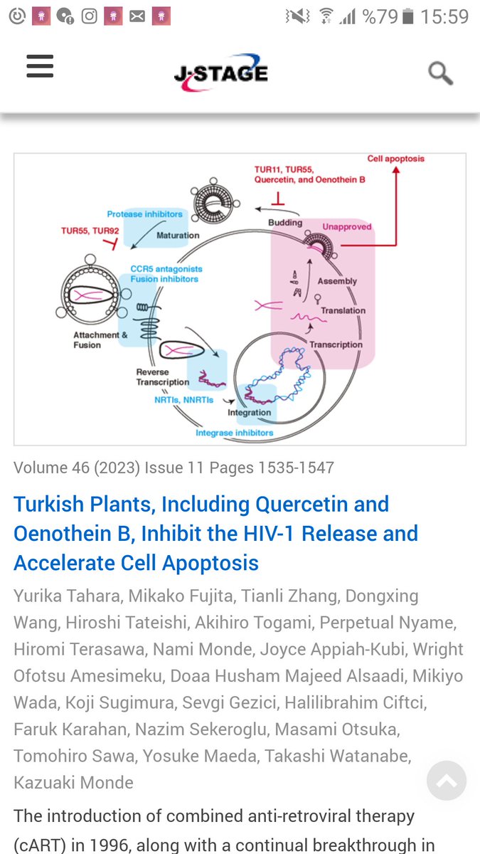 Happy to share my manuscript with Japanese partners in Biological and Bulletin that entitled "Turkish Plants, Including Quercetin and Oenothein B, Inhibit the HIV-1 Release and Accelerate Cell Apoptosis" via jstage.jst.go.jp/article/bpb/46…
