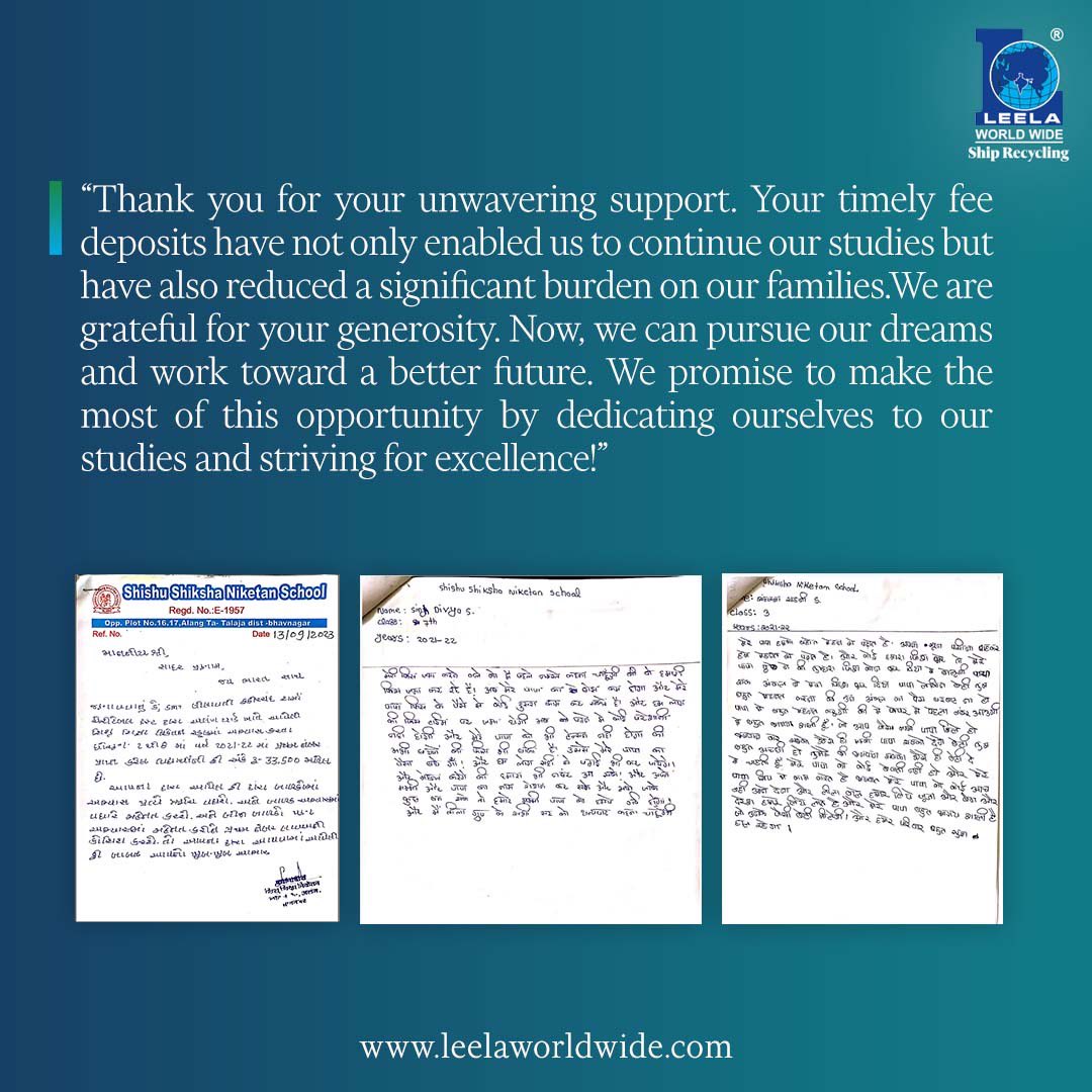 GroupLeela's tweet photo. Empowering Tomorrow's Leaders!
.
.
#leelashiprecycling #leelagroup #ship #shipping #shipyard #shiprecycling #recycling #recycle #reuse #reduce #cleansea #cleanocean #recycleship #shiprecycle #smart #smartliving #cleanliving #ecofriendly #environmentfriendly #bhavnagar #CSR https://t.co/USJAMi5QOX