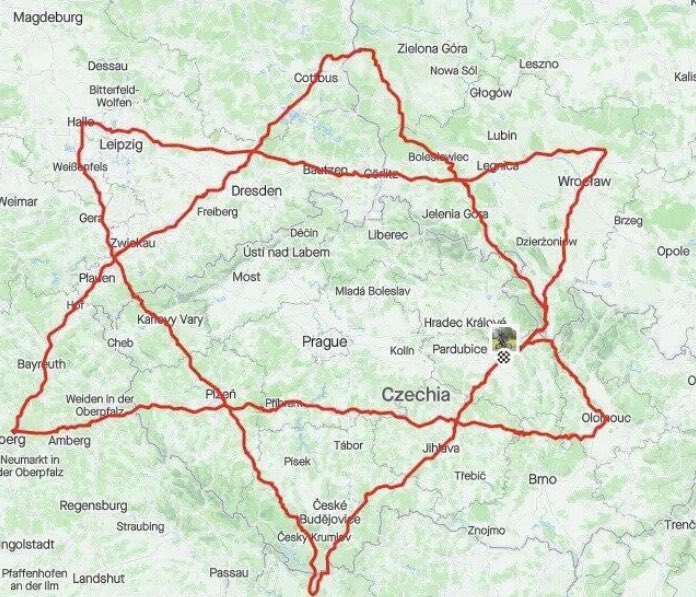 DovLipman's tweet photo. A VERY TOUCHING GESTURE
Thank u Lukas Klement, a competitive bicyclist in the Czech Republic. Lukas wanted to show support for Israel so he biked approximately 3,000 km in Central Europe, using an app that draws the route on a map, &amp; made a Star of David in the middle of Europe. https://t.co/8wYnSiGAEo