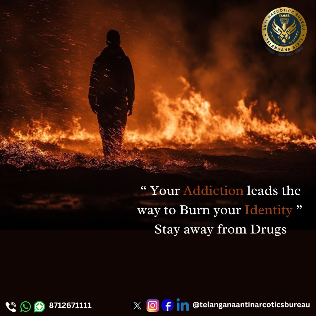 “ Your Addiction leads the way to Burn your #identity ” @TelanganaDGP @CPHydCity @narcoticsbureau @CVAnandIPS @hydcitypolice @cyberabadpolice @RachakondaCop @TelanganaCOPs @NMBA_MSJE @UNODC @wdscts #drugfreetelangana #drugfreegeneration #tsnab #Telangana #UNODC #NMB