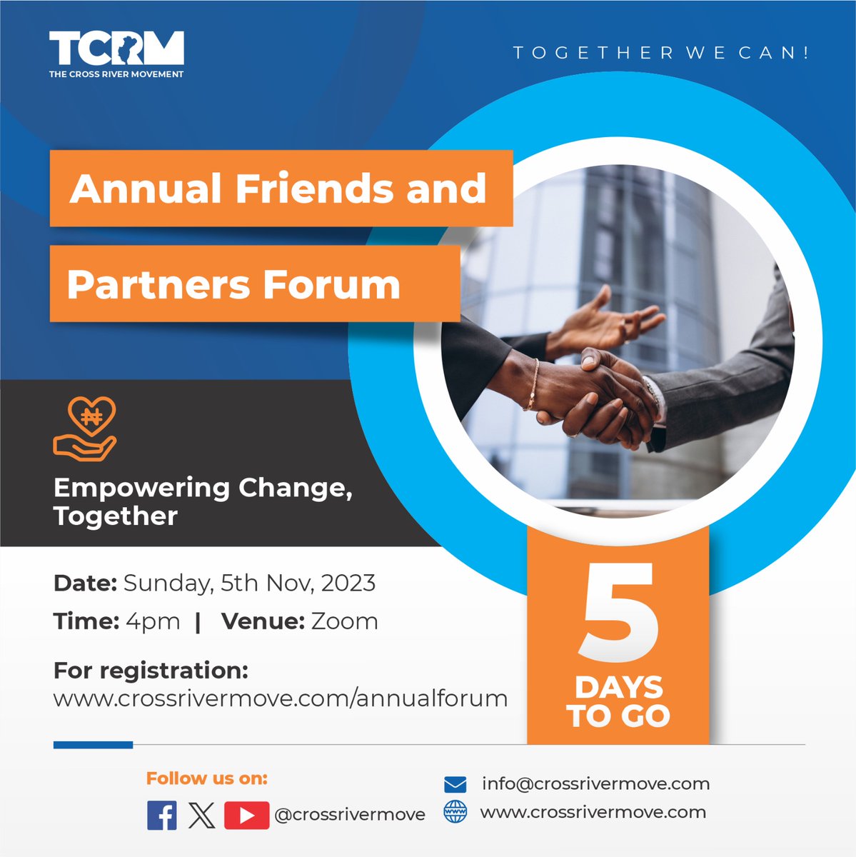 Join the TCRM WhatsApp community for more details and updates by clicking here: [TCRM WhatsApp Community](bit.ly/TCRMcommunity)

*RSVP:* 
info@crossrivermove.com 
crossrivermove.com/annualforum

*Together, we can...*

#TCRM #TheCrossriverMovement #GoodGovernance #CrossRiver