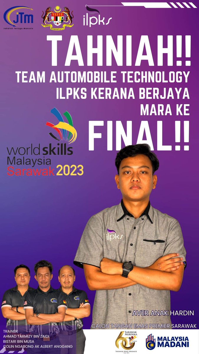 ILPKSamarahan's tweet image. Tahniah dan syabas diucapkan kepada team ILPKS kerana layak mara ke peringkat akhir bagi pertandingan World Skills Malaysia Sarawak (WMS) 2023. 

#ilpks
#wms2023
#iljtm #ILJTM
#lifelonglearning 
#skillsmalaysia #SkillsMalaysia #tvet #TVET 
#tvetmalaysia 
#jommasukilpks
