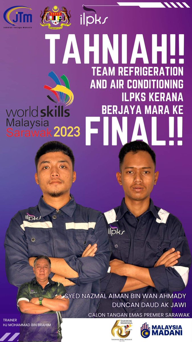 ILPKSamarahan's tweet image. Tahniah dan syabas diucapkan kepada team ILPKS kerana layak mara ke peringkat akhir bagi pertandingan World Skills Malaysia Sarawak (WMS) 2023. 

#ilpks
#wms2023
#iljtm #ILJTM
#lifelonglearning 
#skillsmalaysia #SkillsMalaysia #tvet #TVET 
#tvetmalaysia 
#jommasukilpks