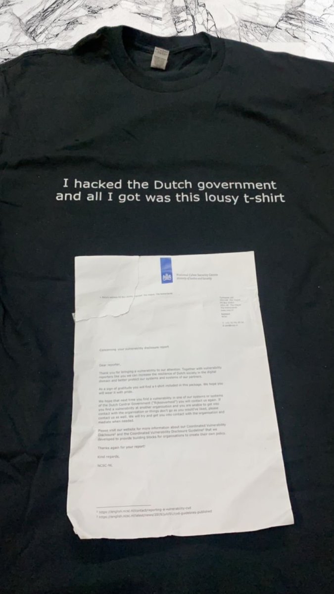 leetIbrahim's tweet image. I just received the lousy t-shirt from @DutchMFA gov

#bugbounty