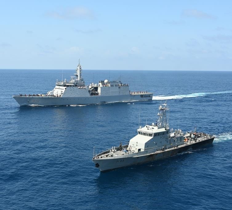INS Sumedha🇮🇳 conducted a Maritime Partnership Exercise with #GhanaNavy's GNS Garinga🇬🇭 in the Gulf of Guinea.