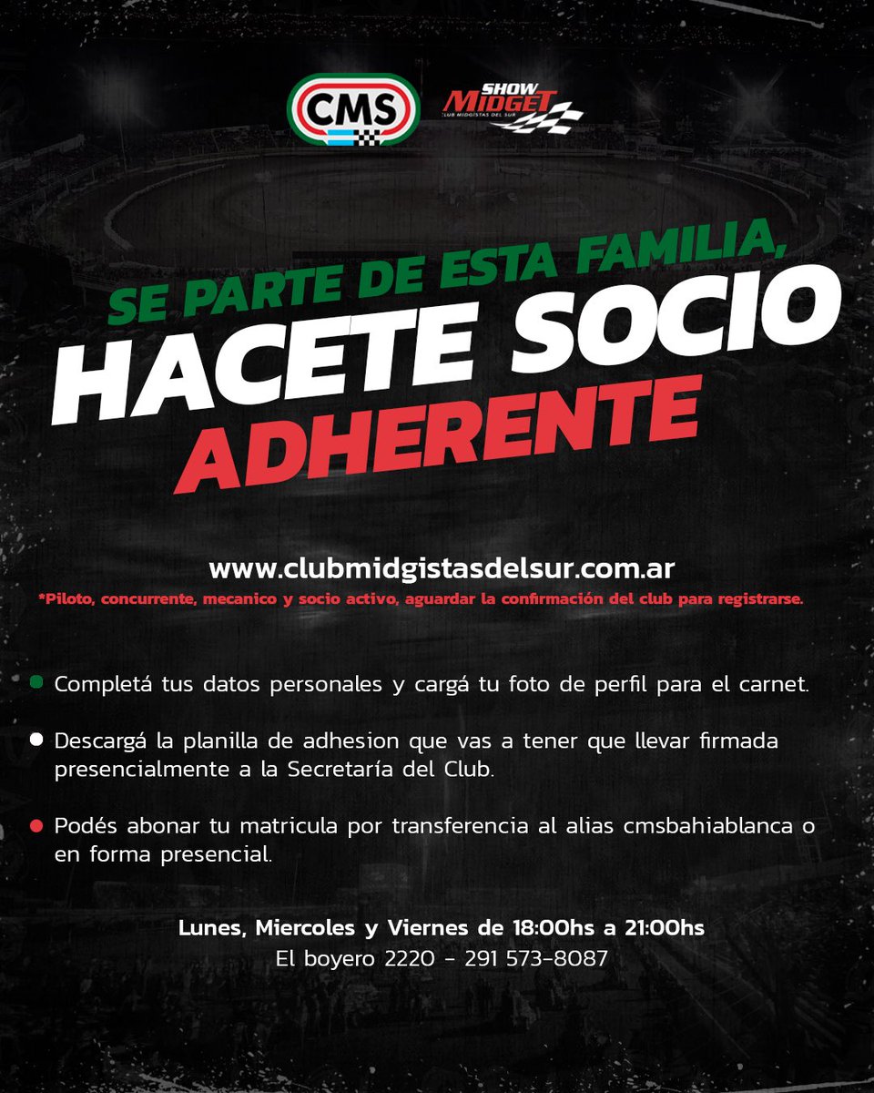 ¡Súmate a la familia del Midget!
Hacete socio adherente y seguí disfrutando de esta pasión 🏁