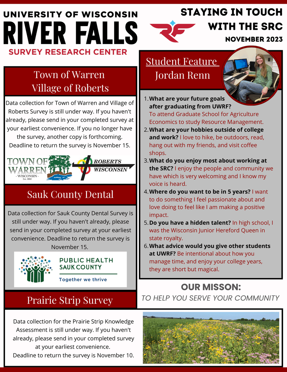 UWRF_SRC's tweet photo. November News for the SRC. #surveycenter #survey #surveyresearch #researchcenter #research #uw #uwriverfalls #uwrf #community #nonprofit #communitymatters https://t.co/fRERGebXlB