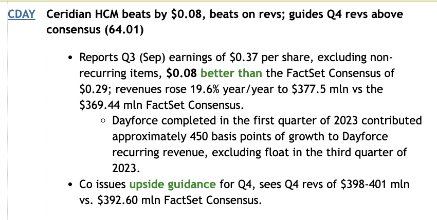 Smart move by $CDAY to pull fwd earnings in an effort to avoid being dragged down by the $PAYC disaster of a print. 

Our checks w/ a leading HCM broker last month highlighted $CDAY as a share winner... 
'The executive has observed a steadily improving win rate with Ceridian…