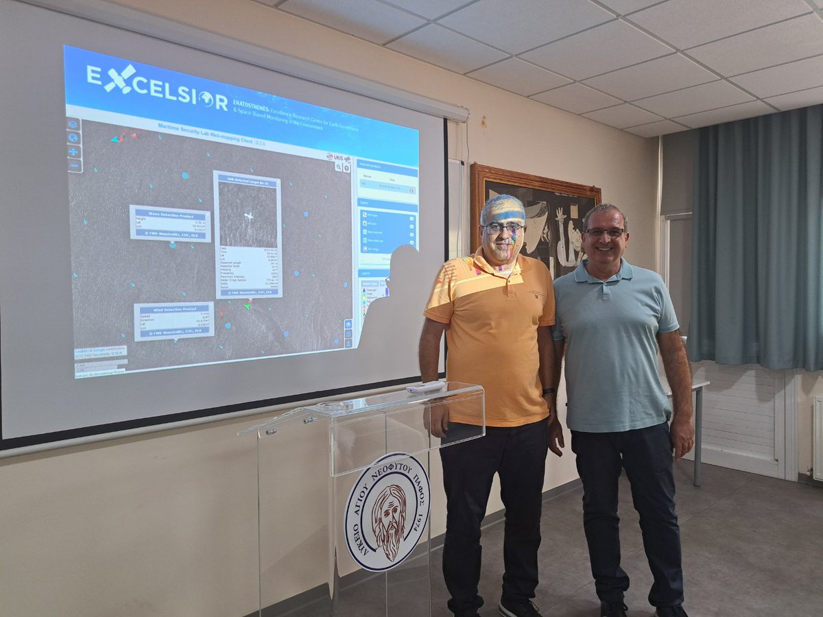 excelsior2020eu's tweet photo. 🌐Today, Prof Hadjimitsis presented the @excelsior2020eu , the 🛰 @ERATOSTHENESCoE   and the study curricula of the Department of Civil Engineering and Geomatics of the @CyUniTech at the Lyceum of Agios Neofitos in Paphos. https://t.co/Lz629ISnbh