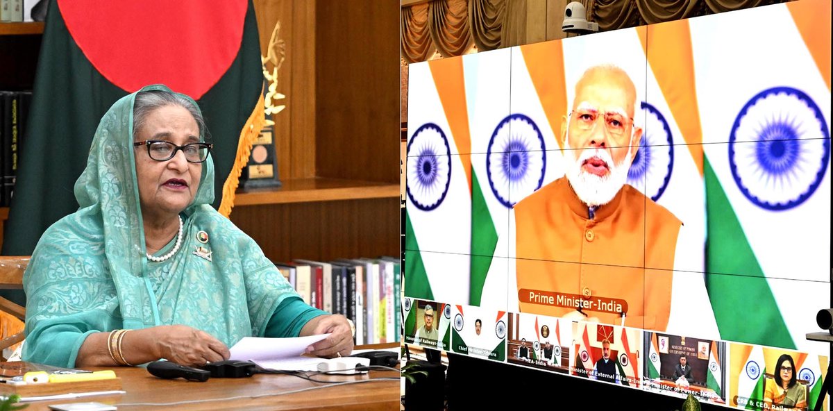 albd1971's tweet photo. HPM #SheikhHasina and Indian PM @narendramodi have jointly inaugurated 3 development projects today. These projects are the Akhaura-Agartala cross-border rail link, the Khulna-Mongla Port Rail Line, and the second unit of the Maitree Super Thermal Power Plant.
#Bangladesh #India https://t.co/EW4bg1Sile
