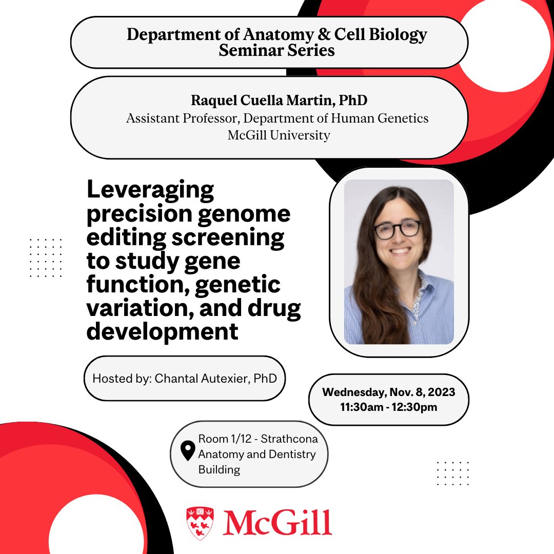 Join us for the next ACB Departmental seminar on Nov. 8, 2023: Raquel Cuella Martin, PhD, will present "Leveraging precision genome editing screening to study gene function, genetic variation, and drug development."