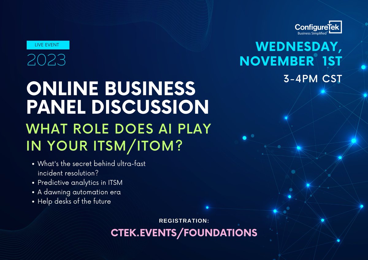 configuretek's tweet photo. TODAY is the Day to Explore AI in the IT Landscape!

Limited seats left! Reserve your spot NOW: https://t.co/EWs33A3JsO

Join us and the vibrant ConfigureTek and ServiceNow community to decode the AI enigma in IT. https://t.co/SwKdLS7tdz