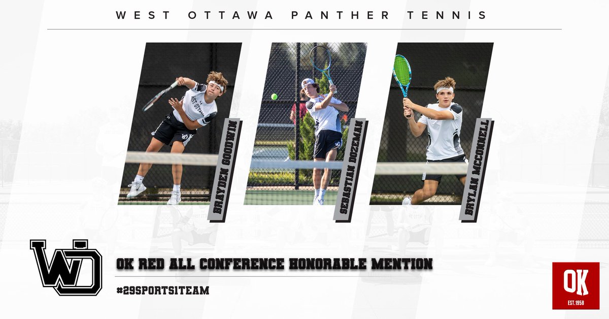 Elliot Dozeman, Landon Meyer, Cody Schurman, &amp; Trevyn Bethke were voted OK-Red All Conference. Brayden Goodwin, Sebastian Dozeman, &amp; Brylan McConnell were voted All Conference Honorable Mention. Great work guys! <a href="/wopanthers/">West Ottawa Panthers</a> <a href="/WestOttawaHS/">West Ottawa HS</a>