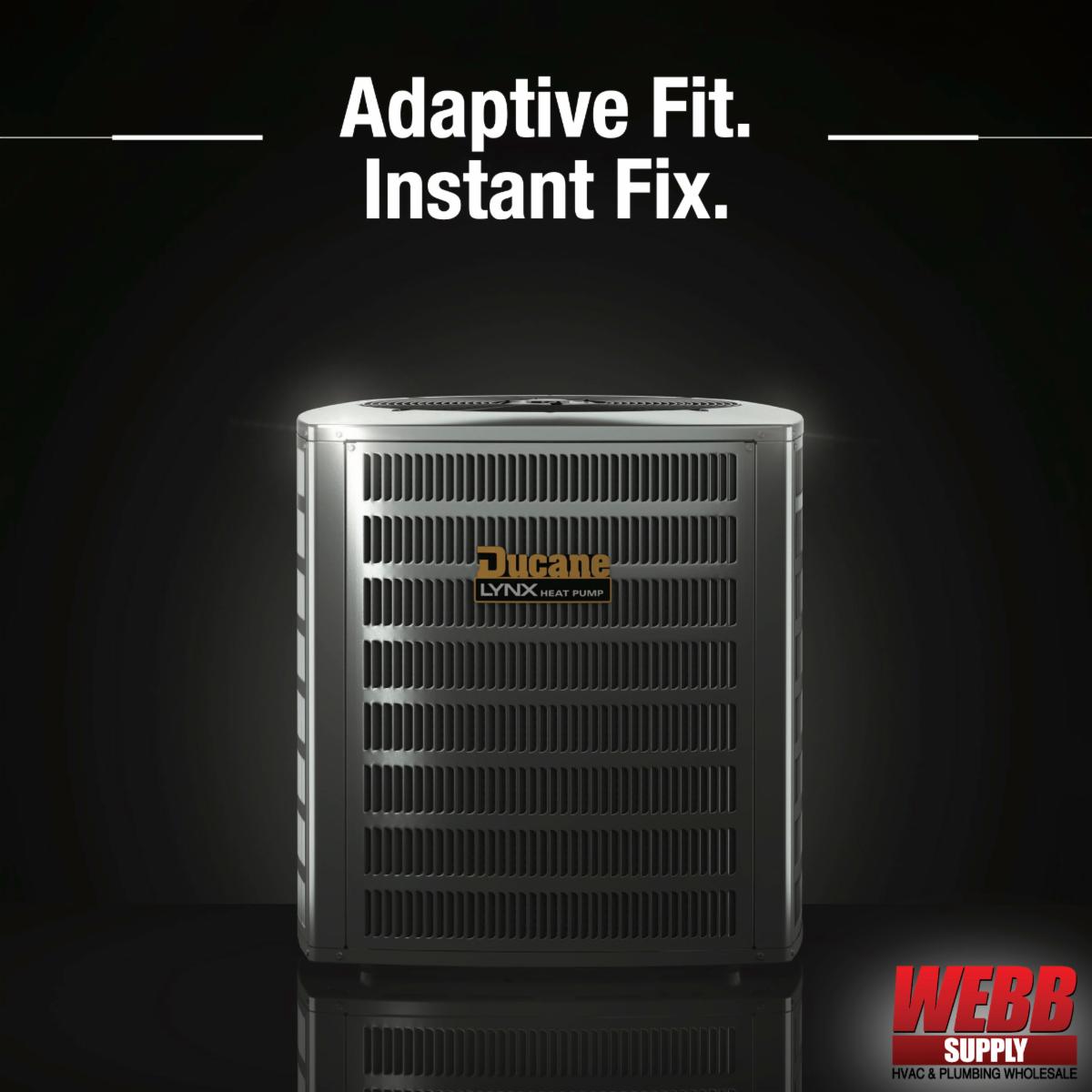 WebbSupply's tweet photo. Save time in the field by installing the Ducane Lynx. An adaptive bolt-on replacement, this heat pump is designed to help you get the job done faster. https://t.co/IYFLxZayMD https://t.co/oOerp4wWmw