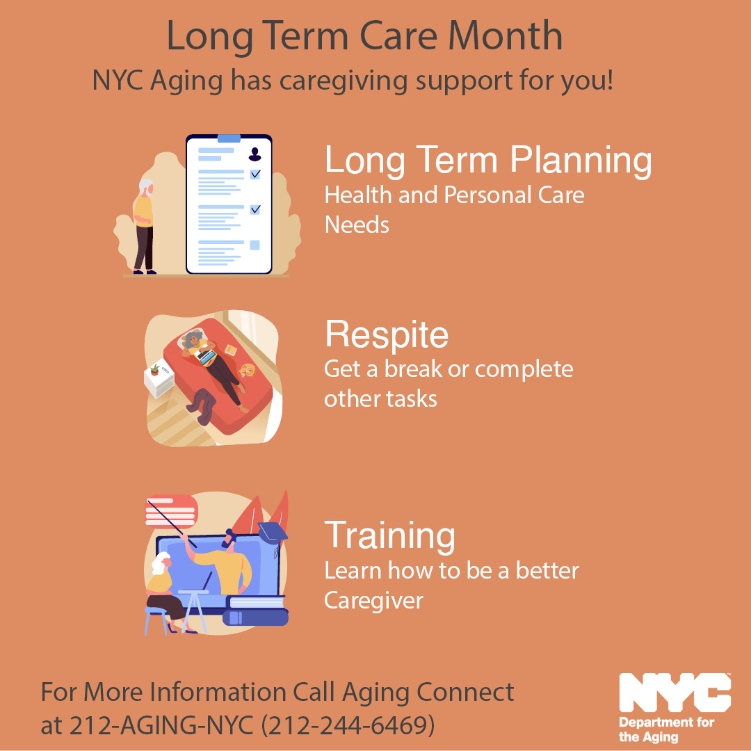 It's #LongTermCareMonth and #NYC Aging can help you and your family with your needs. 🙌 If you're looking after an older family member or one with special needs, call Aging Connect ☎️ or visit our website 💻 to learn about our services today.