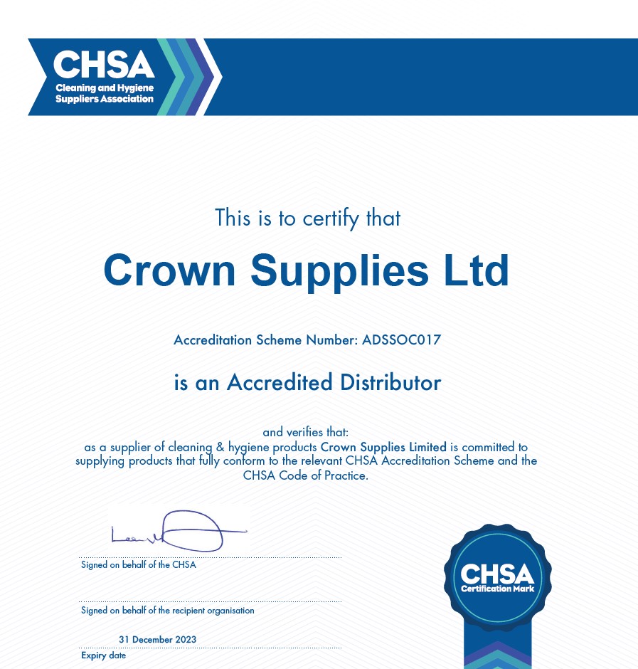 We're now officially a CHSA Accredited Distributor ! This means we adhere to a strict code of practise, and our customers can be assured of the quality and consistency of products #CHSA #accredidited #norfolk #cleaningandhygiene