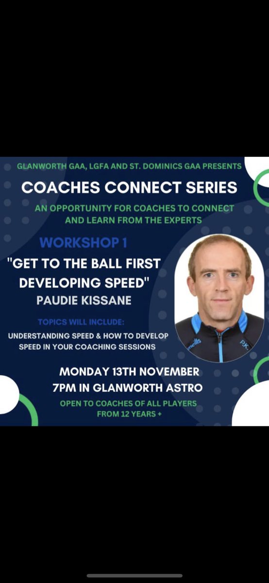 The first workshop takes place on Glanworth in two weeks. For anyone interested please spread the word! <a href="/Glanworth_Lgfa/">glanworth lgfa</a> <a href="/DominicGaa/">St. Dominic's GAA Club</a>