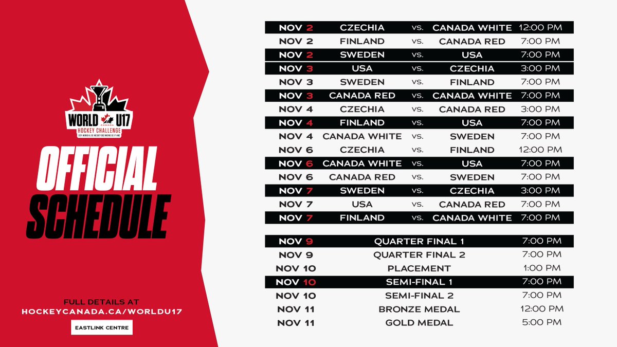 We're 1️⃣ day from International Hockey!

Here's a schedule reminder - Eastlink Centre games are highlighted in white!

🎟️ | boxoffice.eastlinkcentrepei.com/TheatreManager…