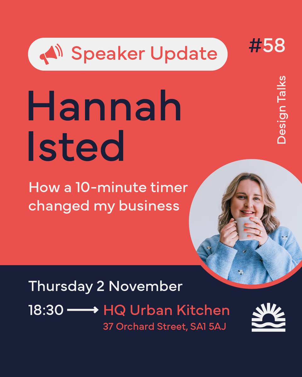📢SPEAKER UPDATE 📢
Unfortunately Jess Morgan from Tiny Wizard is now unable to make this Thursday's event.
But, we are excited and delighted to welcome Hannah Isted, founder of Hi Communications who will be telling us how a 10-minute timer changed her business #Intrigued #JoinUs
