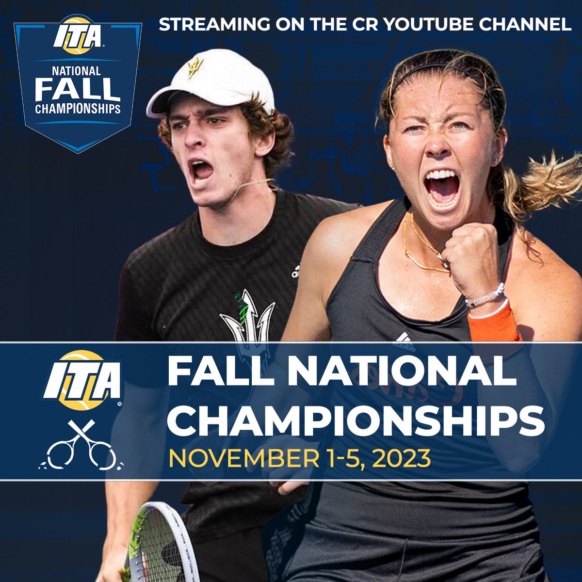 The ITA Fall National Championships are here! Join @AlGruskin and @CR_Producer for our @CrossCourt_Cast coverage of R32 action starting at noon ET. 📺: youtube.com/live/qlnw3sWJq… Draws / More Info: wearecollegetennis.com/championships/… #ITAFallNats | @ITA_Tennis