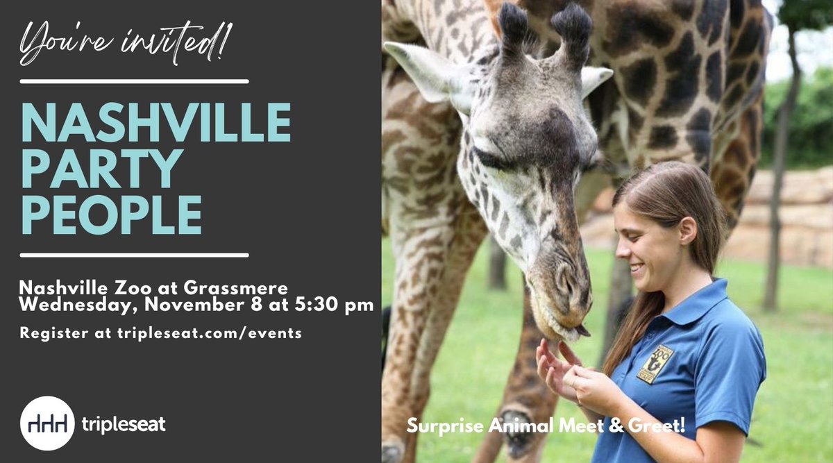 Attention, Nashville Tripleseat customers! Join us for our Nashville Party People event on Wednesday, November 8 at 5:30 pm at the Nashville Zoo. Come meet the Tripleseat team and fellow industry professionals. Learn more and RSVP at the link below! bit.ly/4797Pt8