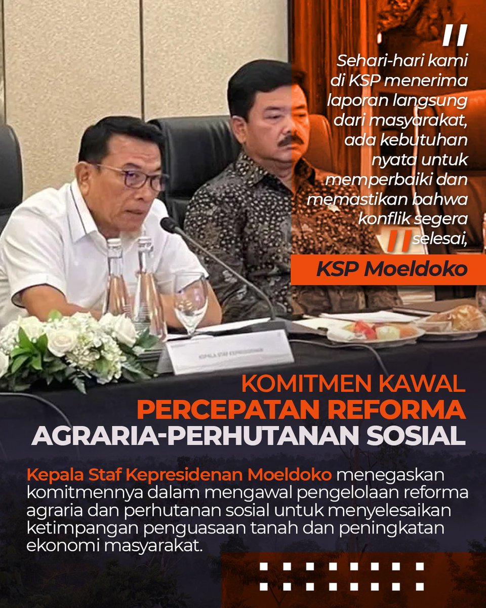 KSP Moeldoko menegaskan komitmennya dalam mengawal pengelolaan reforma agraria dan perhutanan sosial untuk menyelesaikan ketimpangan penguasaan tanah dan peningkatan ekonomi masyarakat.

Cc. <a href="/Dr_Moeldoko/">Dr.H.Moeldoko</a> 

#MoeldokoPenjagaNKRI