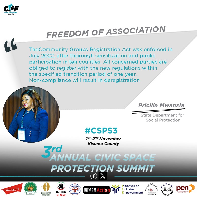 cff_kenya's tweet image. The Community Groups Registration Act has greatly affected the Freedom of Association for CBO, Self-help groups, youth groups and community groups in general.
#CSPS3