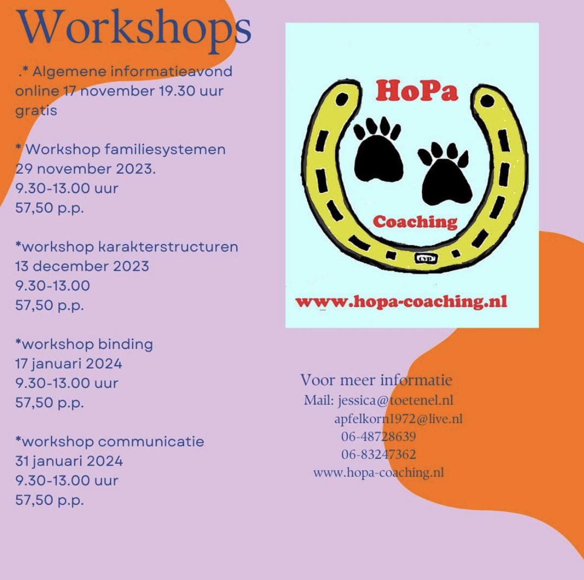 Hopacoaching's tweet photo. Maak tijd voor jezelf, in deze donkere dagen!
En meld je aan voor een van onze workshops. De kennis die jij bij deze workshop opdoet kun je heel goed inzetten in je eigen privé leven of je werk.
Maximaal 6 deelnemers per workshop
Dus vol is vol. https://t.co/g213VCVpSq